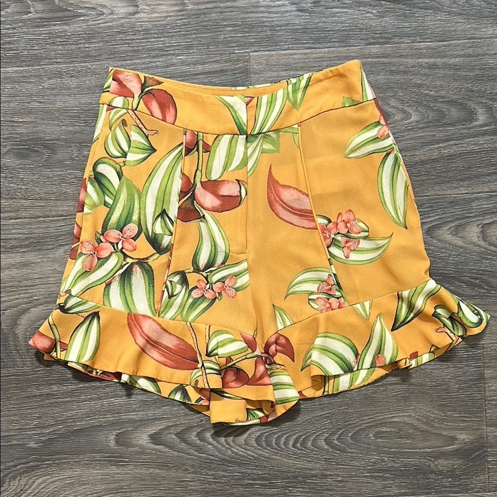 PatBO Shorts Size 4 Zebrina Floral Print Ruffle Hem Tropical Brazil Palm Leaf
